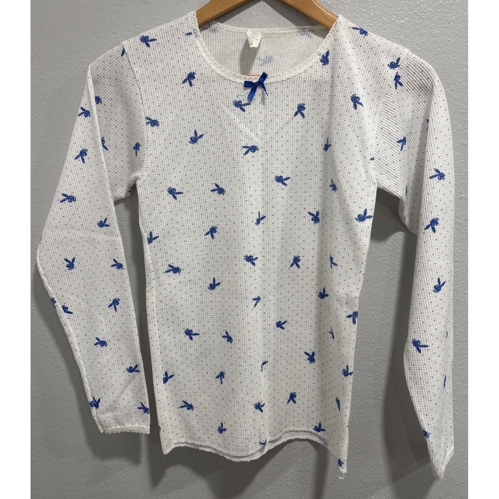 VTG 70S/80S Playboy Bunny Thermal Waffle Knit Top Fruit Of The Loom Small DAMAGE
